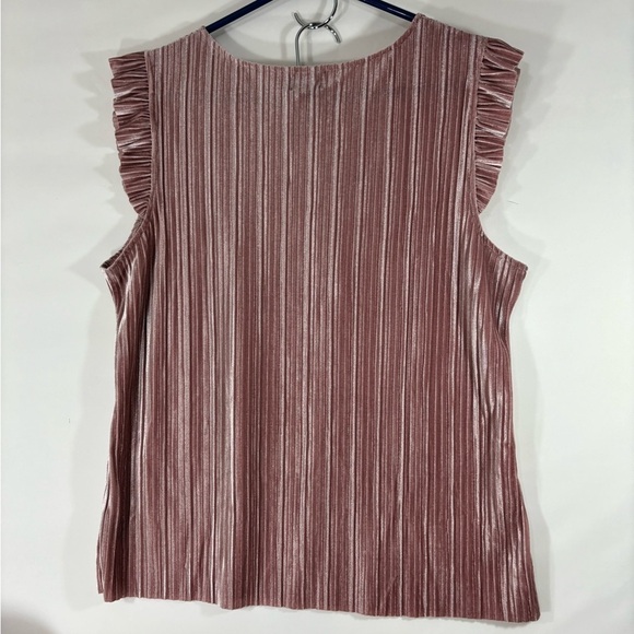 Mauve Pink Velveteen Fine Pleated Ruffle Sleeves Top XL - Picture 2 of 4